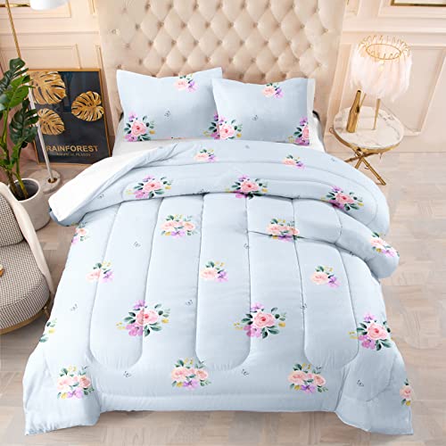 Edredon Cama 135 Floral Azul Púrpura Relleno Nordico 4 Estaciones Duvet Suave Microfibra Edredón Nórdico Transpirable Edredon Cama Lavable Edredones Nordicos 172x218 cm