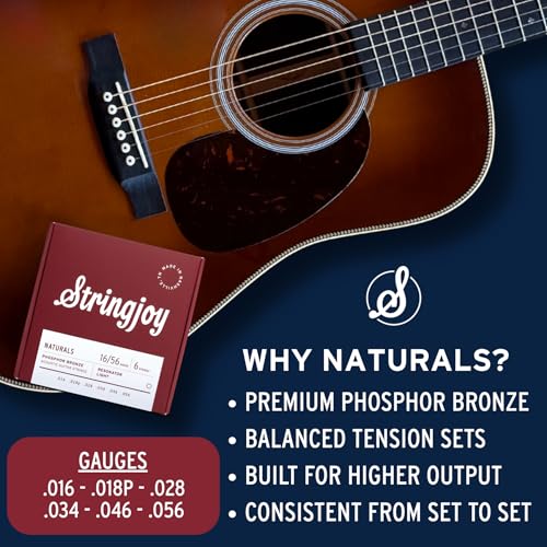 Image of Stringjoy Naturals 16-56 Resonator Light Gauge guitar strings - Phosphor Bronze Acoustic Guitar Strings - Bright and Clear Tone for Resonator Guitars, Acoustic 6 String Set, 1-Pack