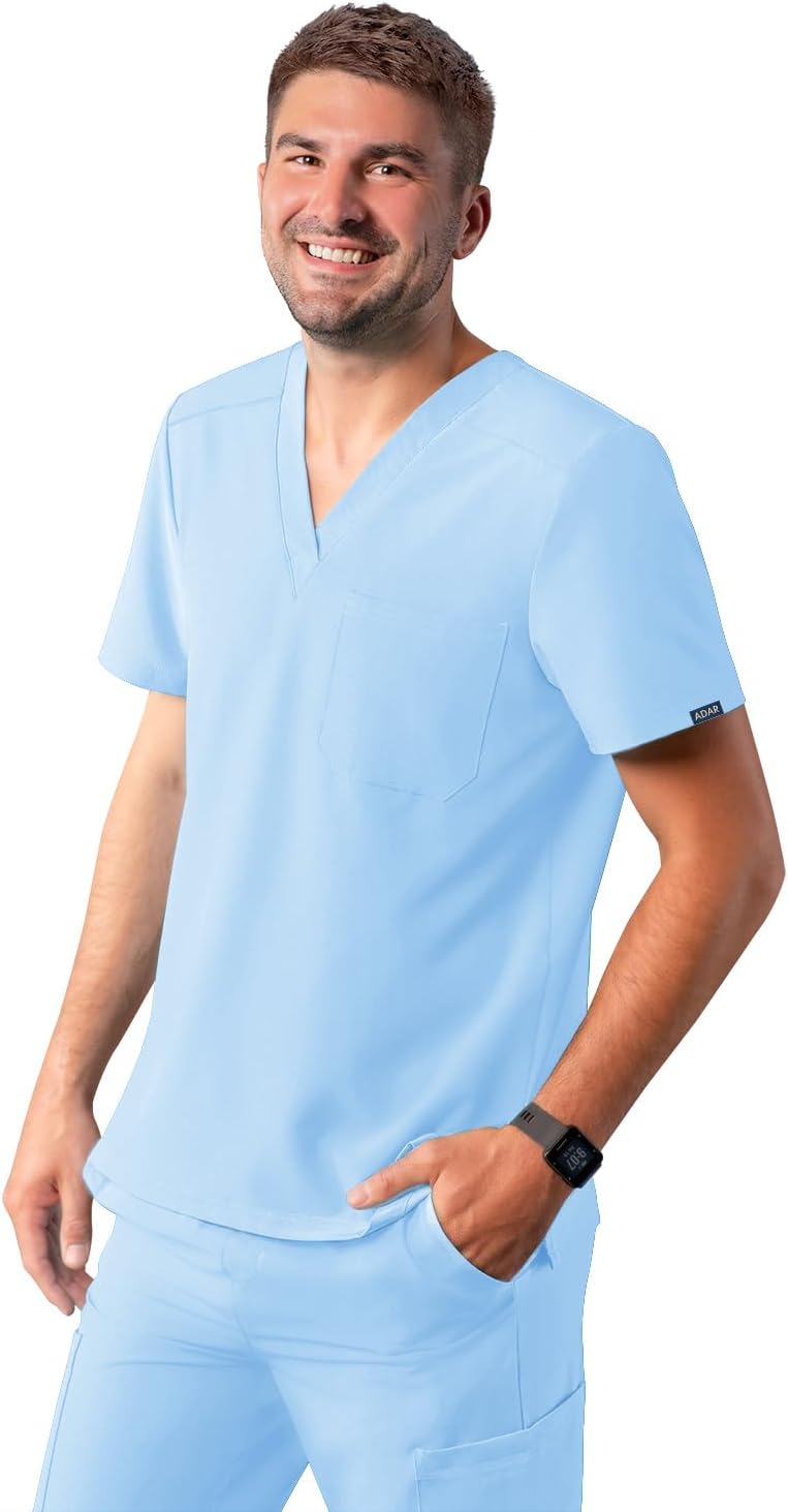 Adar Addition Scrubs for Men - Classic V-Neck Scrub Top