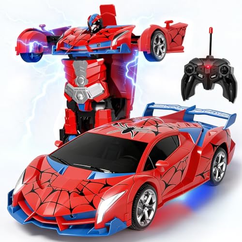 Image of 2-in-1 Transforming Robot Car, 1:18 Remote Control Car for Kids, One-Button Deformation RC Racing Car with LED Light & 360 Drifting, Rechargeable Toy Vehicle Birthday Gift Boys Girls Age 3 4 5 6 7 8+