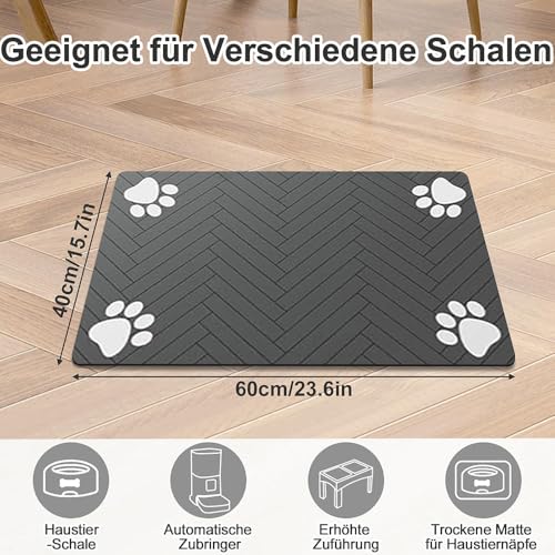Napfunterlage Hunde und Katze, Futterunterlage für Katzen rutschfest Unterlage Katzennapf, Super Saugfähige Schnelltrocknend Futtermatten für Haustier Hund Unterlage (Dunkel Grau, 40 x 60 cm)