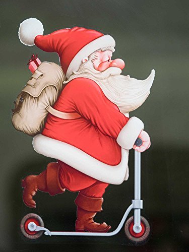 Window Stickers Vintage Scooter Santa Double-Sided Window Cling Sticker - Christmas Window Stickers (Small)