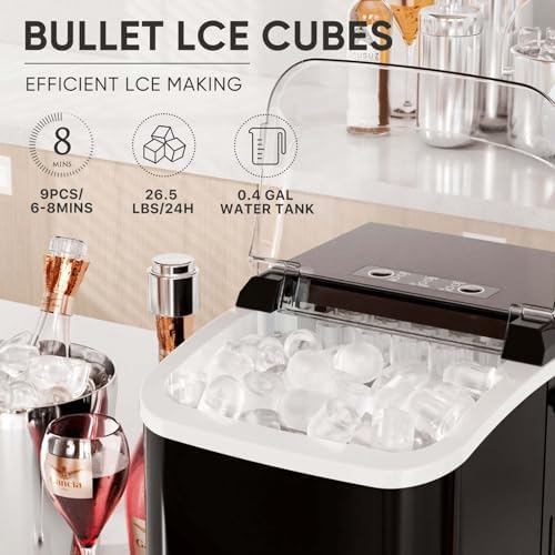 DUMOS Countertop Ice Maker with Handle, 26lbs/24H Portable Ice Machine, 9 Bullet Ice Cubes Ready in 6 Mins, Self-Cleaning, Quiet Compact Ice Maker... - Image 2