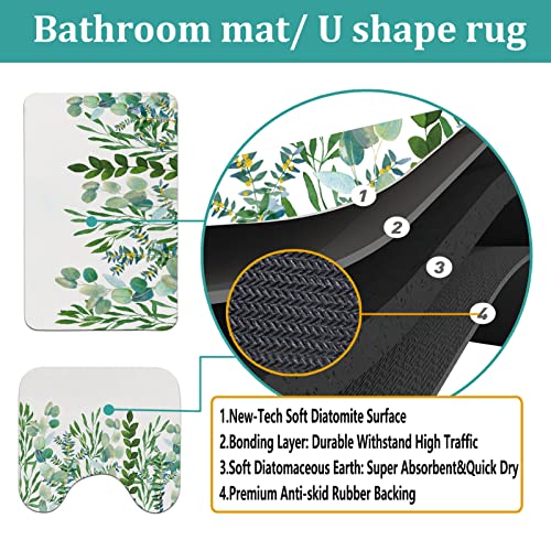 Baccessor Badteppich-Sets 3-teilig für Badezimmer, rutschfeste Badematten-Set, waschbar, grüne Blätter, Badteppich-Set… – Bild 6