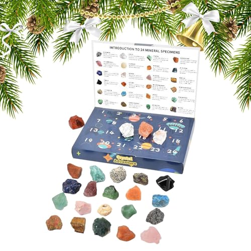 宝石カウントダウンカレンダー | キッズ向けクリスマスまでの24種ジェムストーン付きカウントダウンカレンダー,地質学愛好者 家族 友人 男女 青少年 向け シーズンギフト