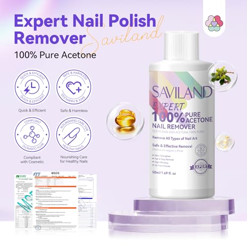 SAVILAND Acetone Nail Polish Remover Kit: 50 ML Expert Gel Nail Polish Remover Non-Drying Gel Remover with Cuticle Oil & Tools Quick Removal for Nail Polish Acrylic Dip Powder DIY Salon