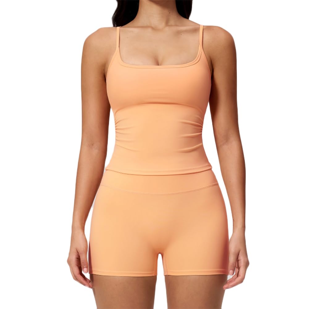 JPXJGT Breathable Yoga Vest & Hip Shorts 2-Piece Yoga Set Outdoor Fitness Sports Suit Sportwear(Size:M,Color:Orange)