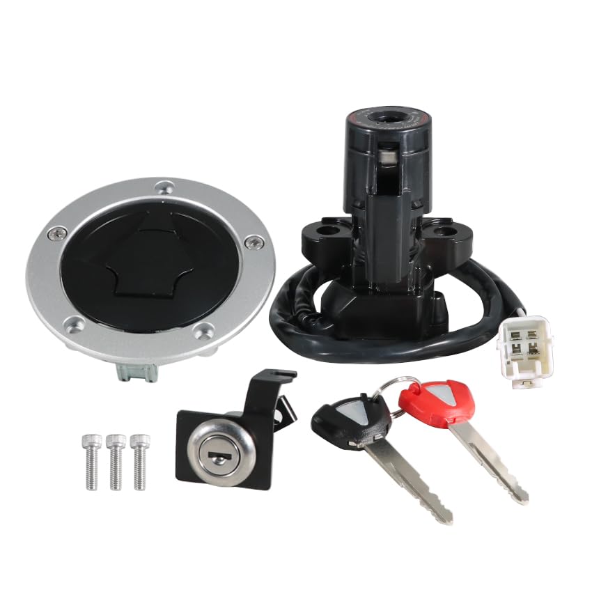 Ignition Switch Fuel Gas Cap Seat Lock Keys Replacement Kit 27048-5024 27048-5023 for Kawasaki 51049-0039, for Kawasaki ZX636 Ninja ZX6R 2013-2018