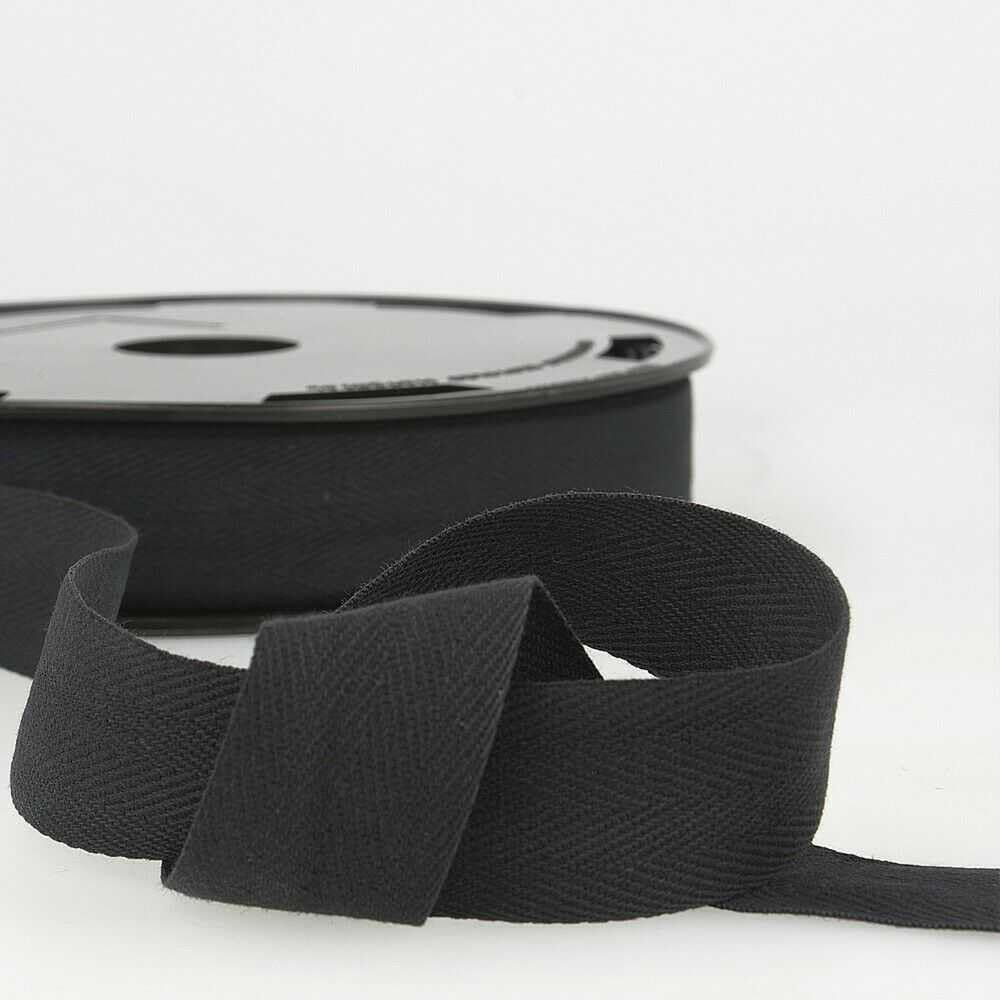 35mm Cotton Herringbone Tape 754D, 014 Black, 8 Metres โ image 1