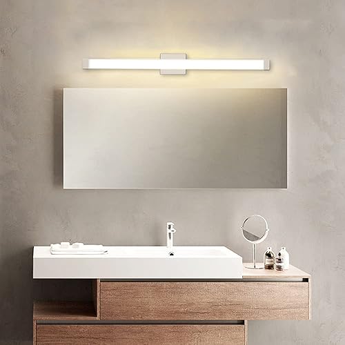 Miniatura 5 de YHTlaeh Lámpara de tocador de baño cuadrada de níquel cepillado LED de 33.5 pulgadas, luz diurna de 18 W, 4000 K, accesorios de iluminación de barra