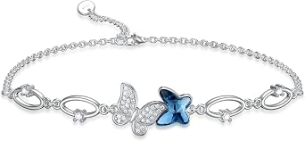 Blue Purple Butterfly Bracelet 925 Sterling Silver for Women Cute Crystal Butterfly Jewelry Gifts for Teen Girls 7+2