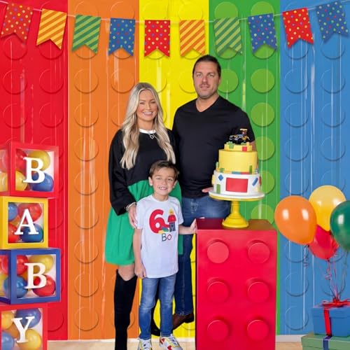 Image of Tiamon 2 Pack Building Blocks Party Decorations 3.3 x 6.6 Ft Foil Fringe Curtains Colorful Blocks Birthday Backdrop Tinsel Streamers Photo Booth Props for Brick Baby Shower Birthday Party Supplies