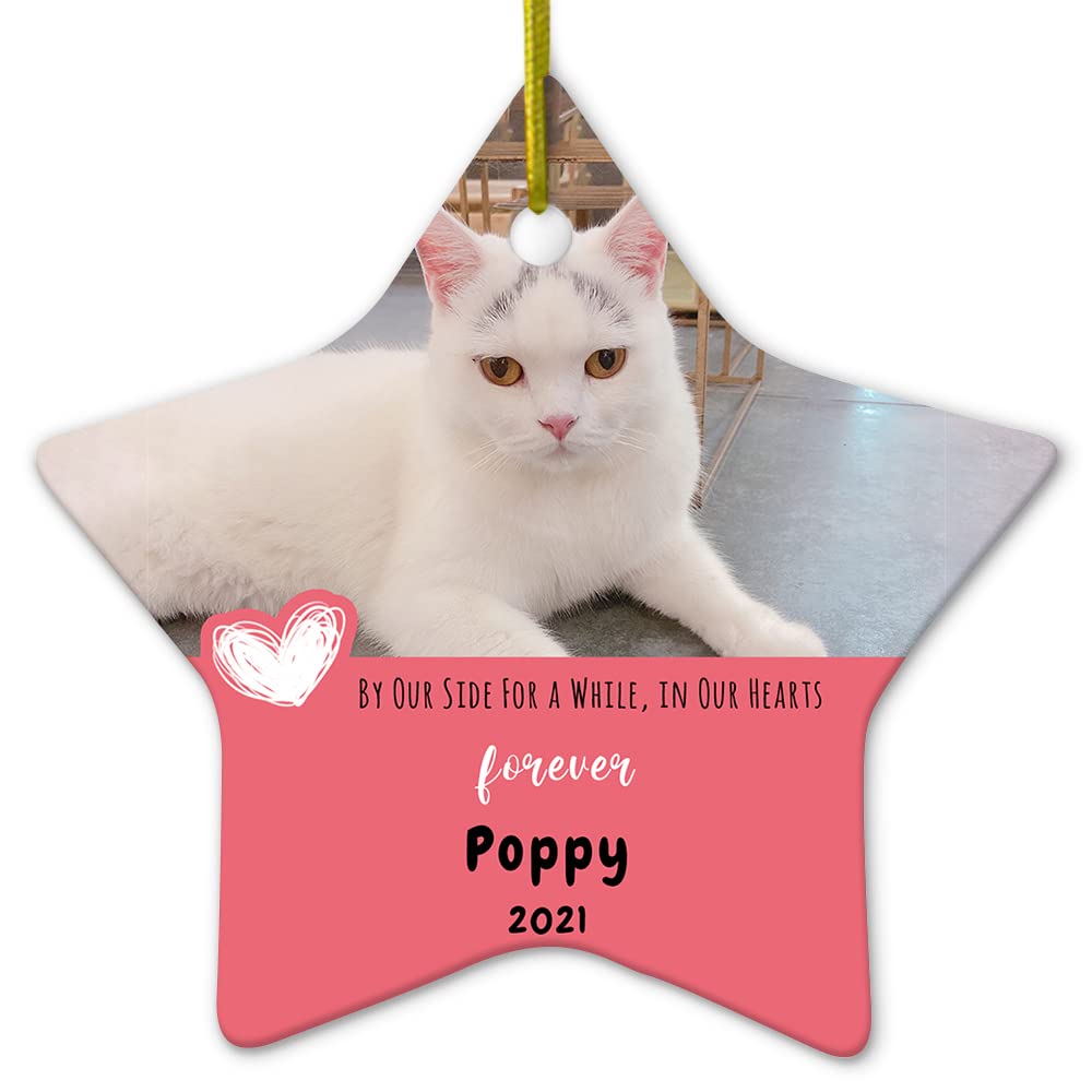 UTF4C Personalized Pet Memorial Ornament 2021 - by Our Side for a While, in Our Hearts Forever - Pet Loss Sympathy Gift - Cat Dog Memorial Gift - Ceramic Ornament Keepsake for Christmas Tree - Star