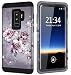Galaxy S9 Plus Case w/Unique Floral Design, Hocase Sturdy 3-Piece Heavy Duty Shockproof Protection Hard Armor Cover Rubber Protective Case for Samsung Galaxy S9 Plus 2018 - Grey Purple Flowers
