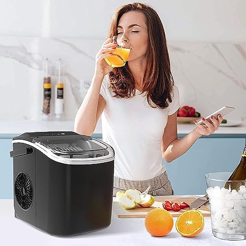 Countertop Ice Maker Machine, Portable Ice Maker with Handle, 27lbs/24Hrs, 7Mins/9 Pcs ice Cubes, Countertop, Self-Cleaning Ice Maker with Ice Basket/Scoop, for Home/Kitchen/Office(Black) - Image 5