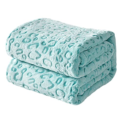 FY FIBER HOUSE Flanell-Fleece-Überwurf, Mikrofaser-Decke mit 3D-Geparden-Druck, 228 x 274 cm, Seeblau (FYT03) – Ansicht 1