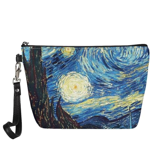 Versatile Travel Makeup Bag for Women Starry Night Zipper Pouch Organizer, Makeup Brush Holder Organizer,Toiletries Bag PU Leather Small Makeup Bag Blue