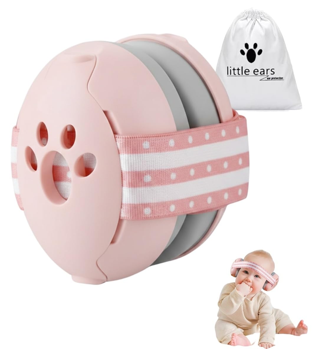 NAYEZH Baby Ear Defenders for 0-36 Months, 25dB Noise Cancelling Baby Ear Muffs, Soft Adjustable Hearing Protection Headphones, Infant Travel Essentials for Airplane Sleeping (Pink)