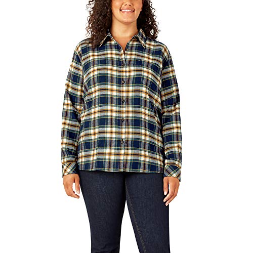 Dickies Women's Plus Size Long-Sleeve Flannel Shirt, Ink Navy Plaid, 1X