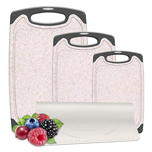 Gesentur Plastic Cutting Board, Kitchen Chopping Board with Non-Stick Silicone Baking Pastry Mat, Deep Juice Groove, BPA-Free, Dishwasher Safe (Set of 4)