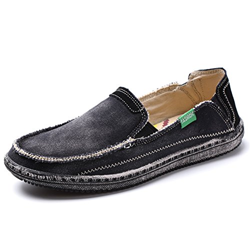 LEADER SHOW Men's Casual Slip On Flat Loafers Comfortable Walking Canvas Boat Driving Shoes