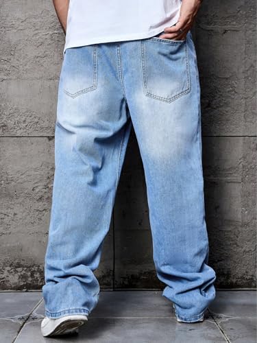Image of AVANOVA Men's Baggy Fit Jeans- Solid Washed Denim Straight Wide-Leg | Streetwear Casual Dailywear Pants for Men | Trendy Loose-Fit Mid-Waist Denim Trousers (Jeans 247)