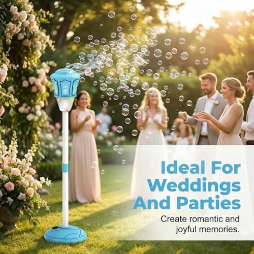 Automatic Bubble Machine, 2026 New Standing Bubble Blower with Lights & Music, Adjustable Height Bubble Maker, Bubble Machine for Parties Birthday Wedding Outdoor (Blue) - 3