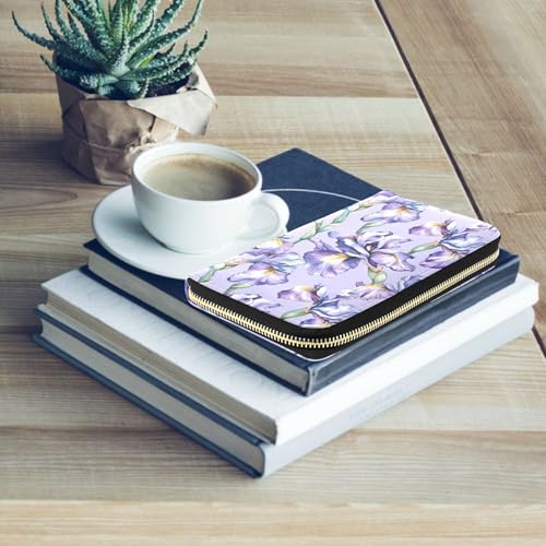 MNSRUU Womens Wallet Purses, Purple Flower Iris Clutch Purses for Women RFID Blocking Credit Card Holder Wallet Leather Zipper Coin Purse3