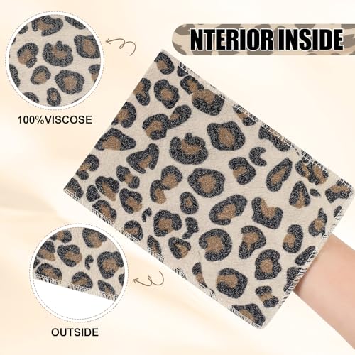 Image of Tatuo 12 Pack Korean Exfoliating Mitts, Italy Towel,8 x 5.5 in,Leopard