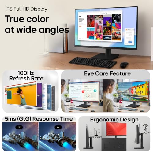 Image of LG 24MS550 60.4 cm (23.8 Inch) FHD (1920x1080) IPS PC Monitor with 100Hz, 5ms (GtG), Flicker Safe & Reader Mode, 2xSpeakers, 2xHDMI, Tilt /Height Adjustable, 3-Side Virtually Borderless Design (Black)