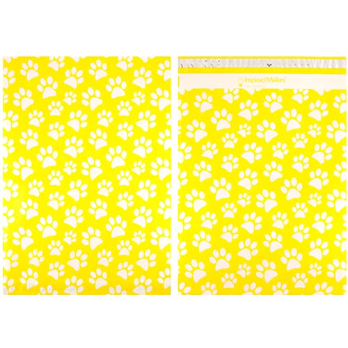 Image of Inspired Mailers - Large Poly Mailers 14.5 x 19 - 50 Pack - Yellow Puppy Paw Prints - Cute Shipping Bags - Large Mailing Envelopes - Large Shipping Envelopes - Mailers Poly Bags