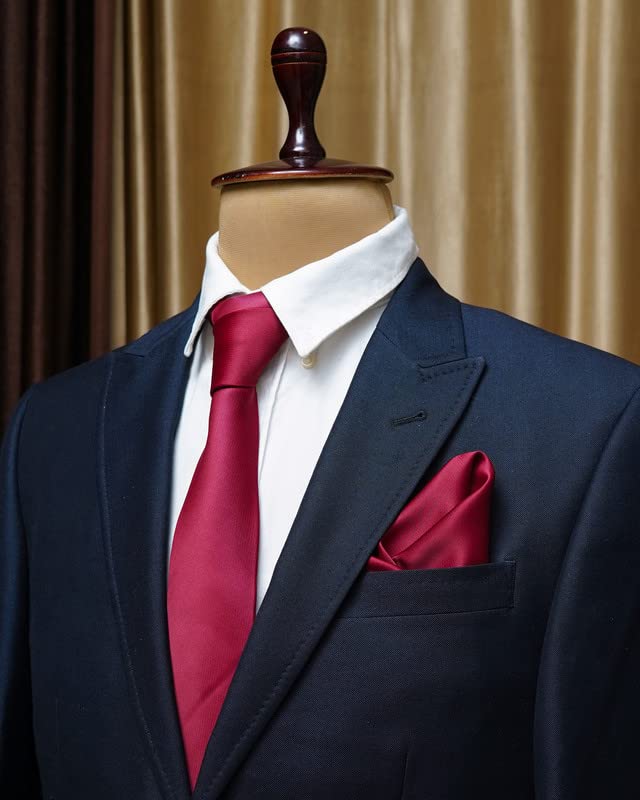 Axlon Tie for Men – Solid Silk Neck Ties Set with Cufflinks Flower Pin, Pocket Square & Black Gift Box, Combo Necktie Sets for Office Wear, Formal Suits & Weddings (Crimson Red, AXSOLID_6) - Image 2 thumbnail