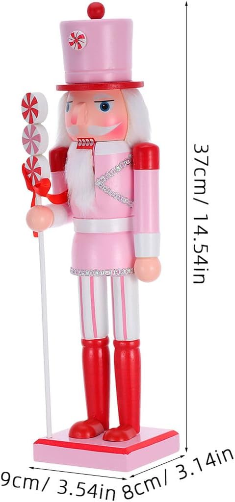 STOBAZA Pink Wooden Christmas Nutcracker Figurine with Lollipop Soldier Puppet Ornament for Holiday Tabletop and Kitchen Shelf Décor