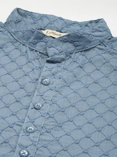 Image of Majestic Man Men's Cotton Blend Regular Fit Casual Polyester Mandarin Collar Ethnic Motifs Embroidered Long Regular Kurta