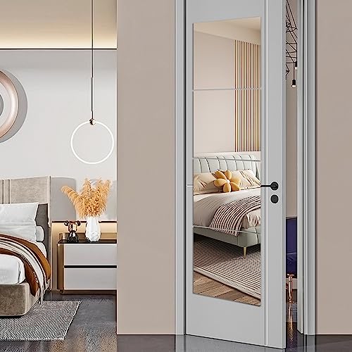 Image of JEOYOO HD Glass Full Length Mirror Tiles - Set of 4, 8'' x 8'' - Frameless Wall Decor for Bedroom, Home Gym Mirrors for Wall, Full Body Mirror Stickers,Large Wall Mounted Mirrors, Long Mirrors,Gift