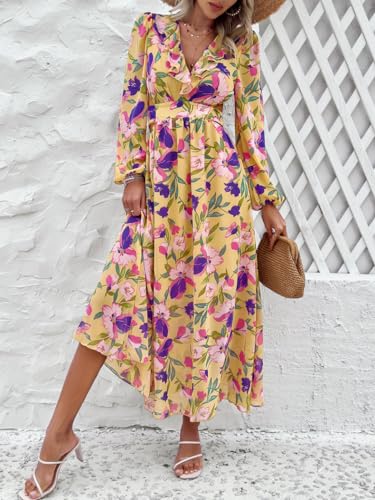 Image of Sister Amy Women's Boho Floral Print Square Neck Beach Party Flowy Ruffle Midi Dress