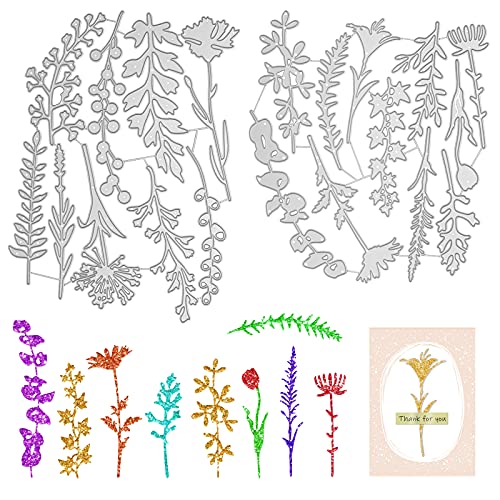 Dreamtop 20 Pieces Flower Cutting Dies 3D Wildflower Metal Cutting Dies Scrapbooking Dies Cuts Stencil Flower Leaves Embossing Stencil for Thanksgiving Christmas Card Making Scrapbook Decoration