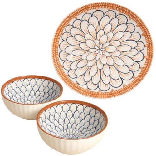 Image of Ceramic Dinner Plates Set of 2, 8 Inch Porcelain Salad Dessert Round Plates, Microwave, Oven and Dishwasher Safe, Kitchen Plates, Serving Dishes Plates (1 Plate 2 Bowl Plate Petal Print, 1)