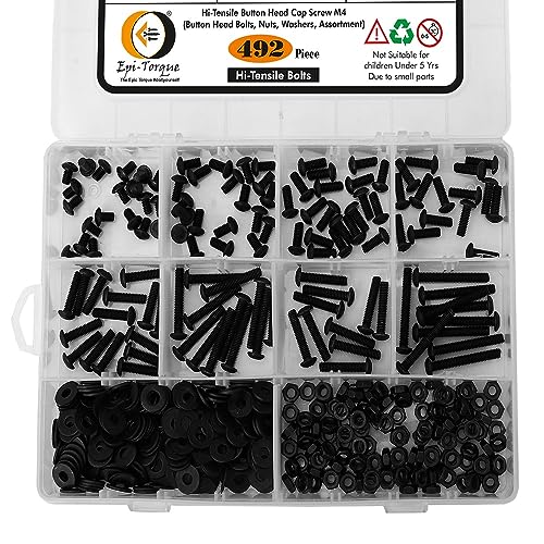 Image of High Tensile Button Head Bolts Dia M4 Assorted Lengths 6MM-30MM Pack of 492 Pcs with Plastic Box Assortment