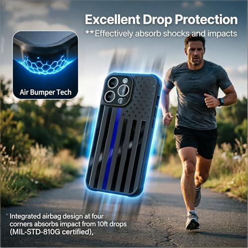 KITATA Magnetic Charging Case for iPhone 15 Pro Max 6.7" American Flag US USA Thin Blue Line Patriotic Design Print [Compatible with MagSafe] Protective Unique Cool Aesthetic Pattern Matte Black TPU by KITATA - Used condition - Image 7