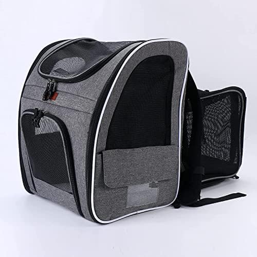 Pet Carrier Backpack Bag for Cats, Small & Medium Sized Dogs & other Pets- ENCHANT Pet Carrier Rucksack is Expandable with Extendable Back, Breathable Opening Mesh & Window Pockets. GREY