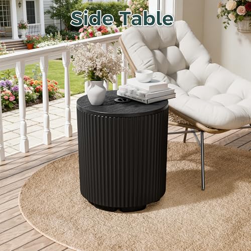 Diyfire Outdoor Umbrella Stand with Hole, in Pool Umbrella Stand with Weighted Water Filled Bladder, Fluted Vertical Ribbed Design, All Weather Umbrella Side Table Base, Patio Umbrella Base, Black by Diyfire - Used condition - Image 7