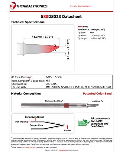 Image of Thermaltronics S80DS023 Hoof 60deg 3.10mm (0.122in) interchangeable for Metcal SSC-839A