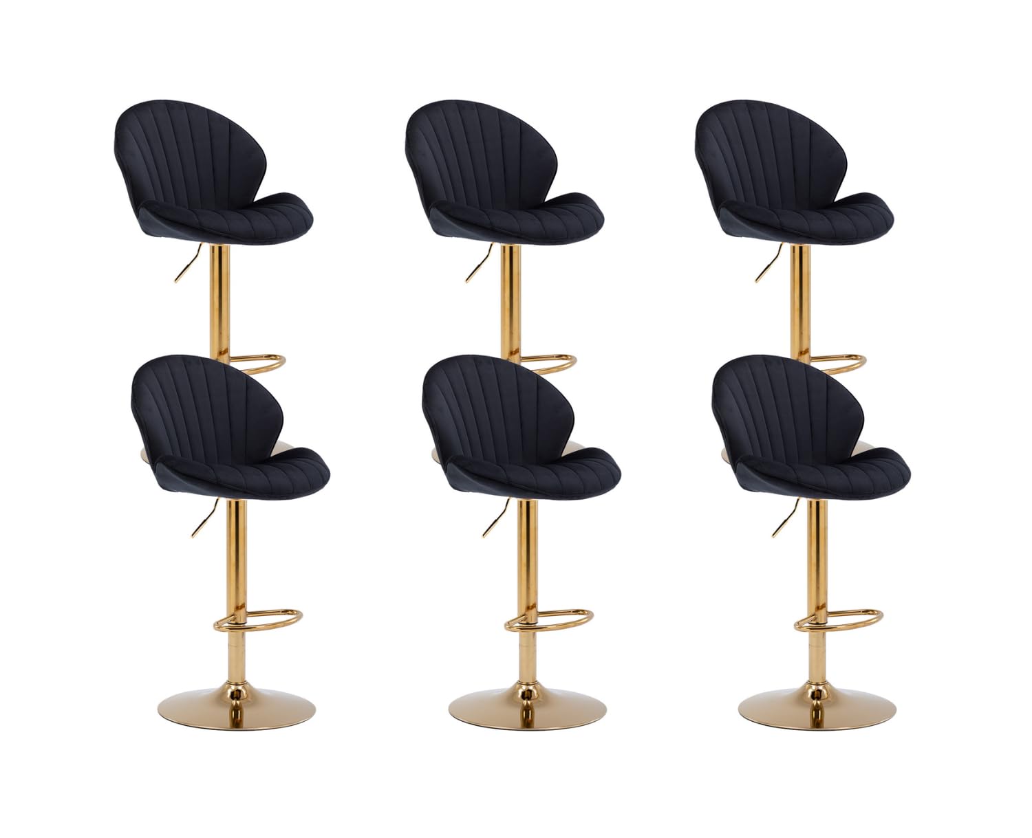 Tabouret de bar pivotant velours noir chaise haute cuisine avec dossier lot de 6