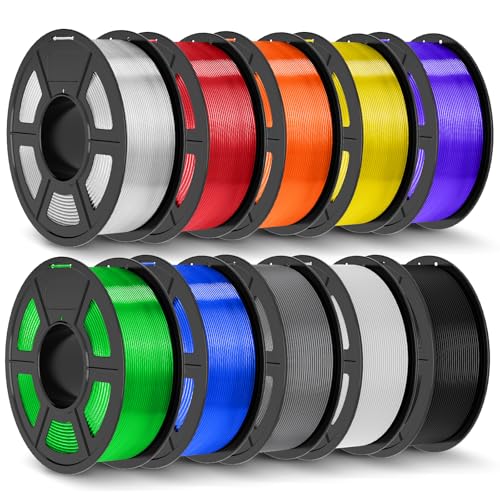 Image of JAYO PLA+ Filament 1.75mm,3D Printer Filament PLA Plus Dimensional Accuracy + /- 0.02 mm, 1.1 Kg Per Spool, Black+White+Gray+Transparent+Clear(Blue+Red+Purple+Yellow+Orange+Green) of 10