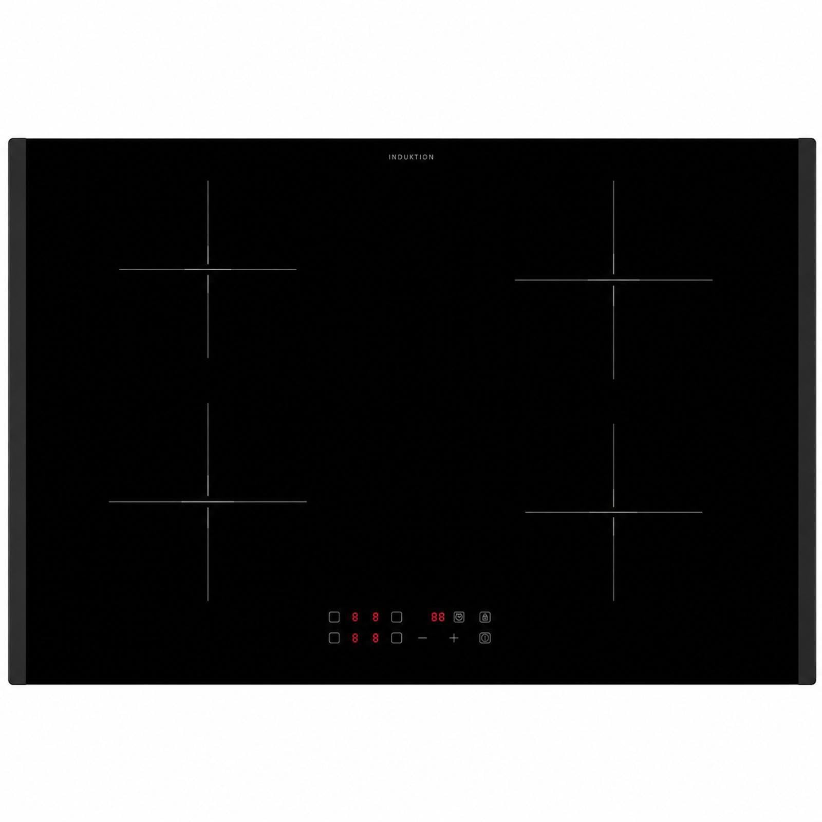 Oranier Kochfeld Induktion 80 cm autark - Glaskeramik mit 2 schwarzen Seitenleisten, Topfgrößenerkennung, 4-fach Booster, Timer, LED Anzeige rot & Touch Control Steuerung