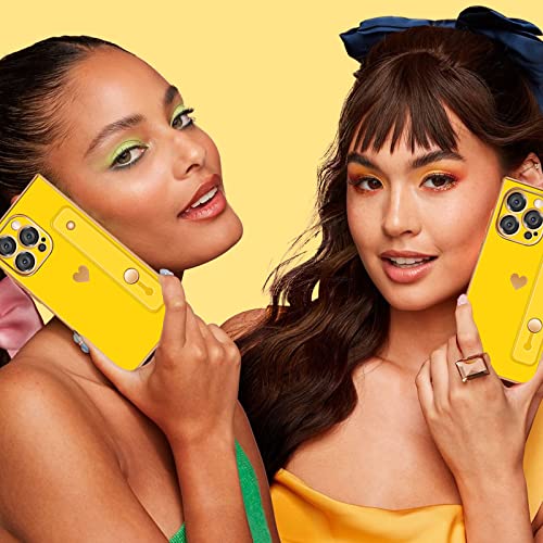 Petitian for iPhone 14 Pro Case with Stand/String, Luxury Cute Women Girls Heart Electroplated Designer Phone Cases for 14 Pro, Neon Yellow - image 6