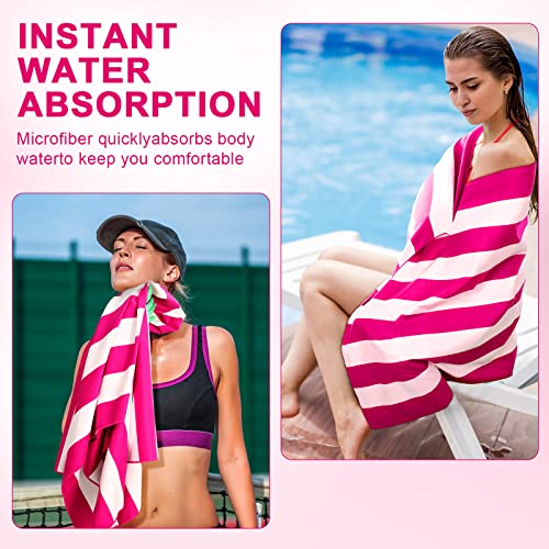 12 Pcs Microfiber Beach Towel Set Sand Free Beach Towel Bulk, 63 X 32 Inch Quick Dry Beach Towel, Extra Large Beach Pool Towels For Adults, Travel Camp Oversized Cabana Towel (Rose Red Striped) #TOP4