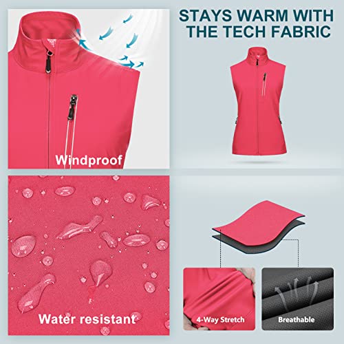 33,000ft Damen Leichte Laufweste Outdoor Softshell Weste Frau Ärmellose Jacke Winddichte Wasserdichte Atmungsaktive Vest Gilet für Laufen Golf Wandern Rosa L