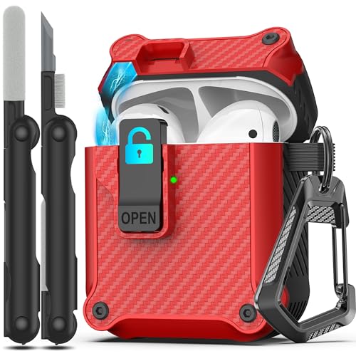 Image of RFUNGUANGO AirPods 2 Case with Lock Magnetic Lid, Carbon Red